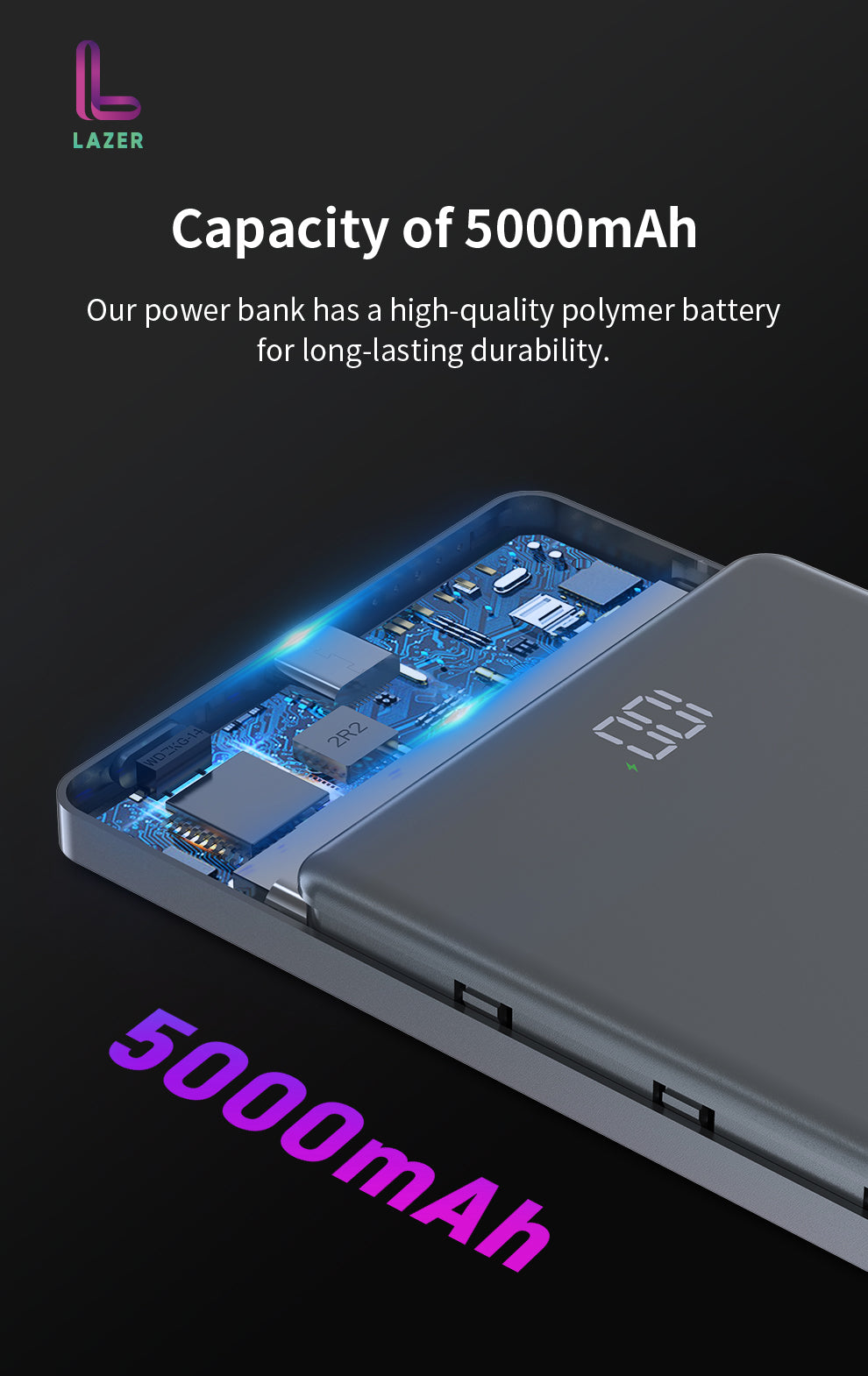 Lazer Wireless MagSleek 5000mAh 20W Fast Charging Sleek Digital Magsafe Power Bank | With Flagship on Display LED Indicator | Compatible with iPhone