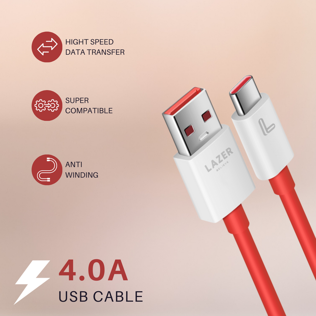 Lazer USB-A to Type-C 45W Red