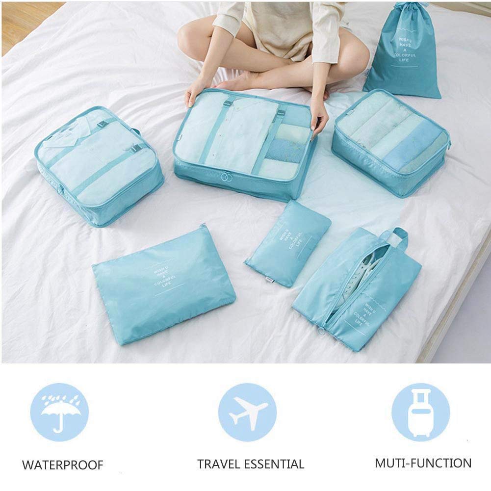 Lazer Polyester 7 Set Travel Organizer Bag 3 Packing Cubes + 3 Pouches + 1 Toiletry Organizer Bag W-28 Cm, H-11 Centimeters