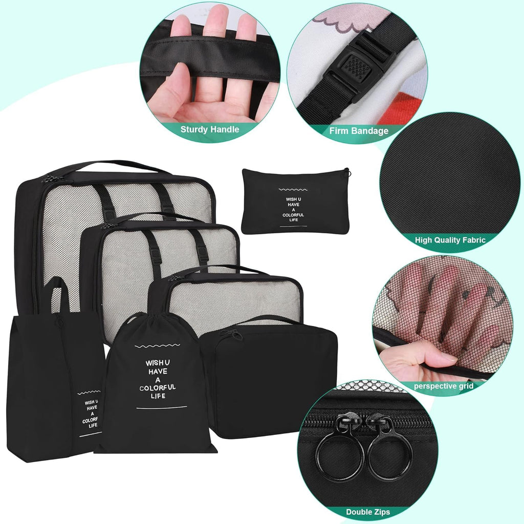 Lazer Polyester 7 Set Travel Organizer Bag 3 Packing Cubes + 3 Pouches + 1 Toiletry Organizer Bag W-28 Cm, H-11 Centimeters