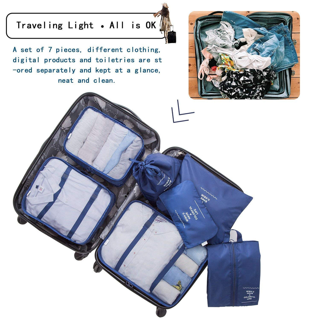 Lazer Polyester 7 Set Travel Organizer Bag 3 Packing Cubes + 3 Pouches + 1 Toiletry Organizer Bag W-28 Cm, H-11 Centimeters