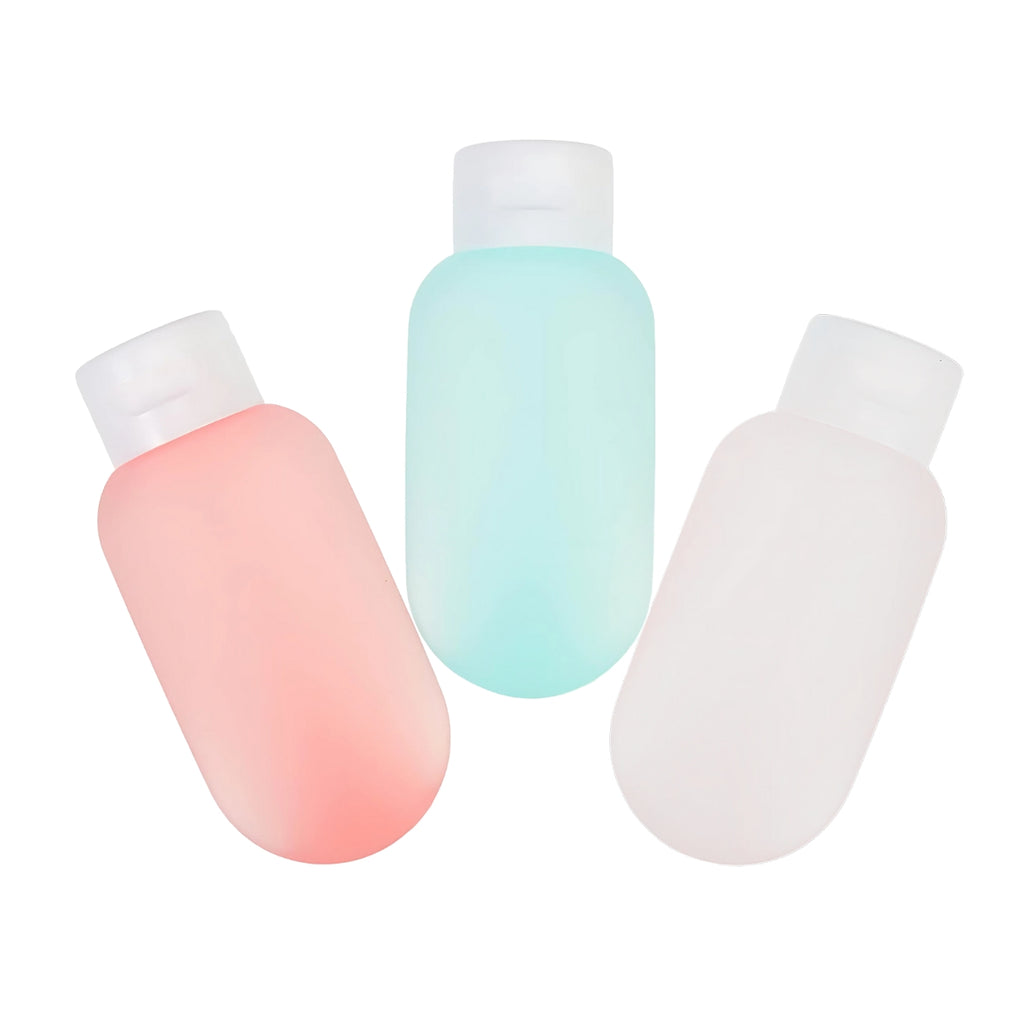 Lazer 3-piece 60 ml Travel Bottles for Toiletries – Refillable Leak-Proof Plastic Containers with Lids, Ideal for Creams, Shampoo, and Lotions (Multicolor).