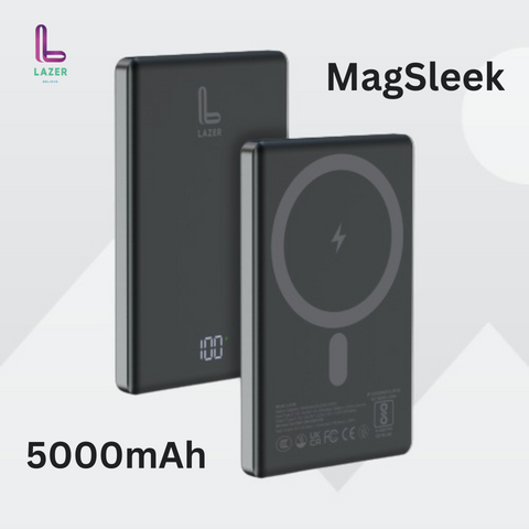 Lazer Wireless MagSleek 5000mAh 20W Fast Charging Sleek Digital Magsafe Power Bank | With Flagship on Display LED Indicator | Compatible with iPhone